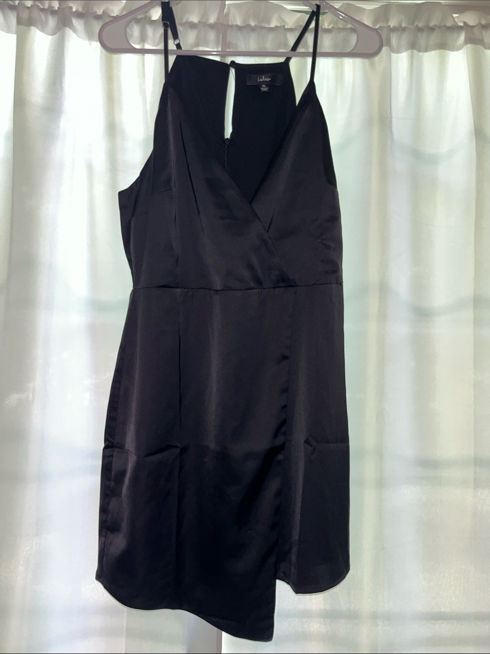 Lulu's Black Satin V-Neck Slip Mini Dress